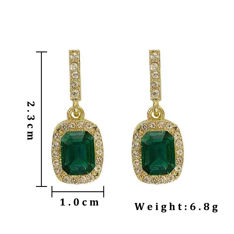 Green Crystal Earrings for Women Geometry Square Dangle Earrings New Fashion Rhinestones Drop Earrings Party Luxury Jewelry Gift