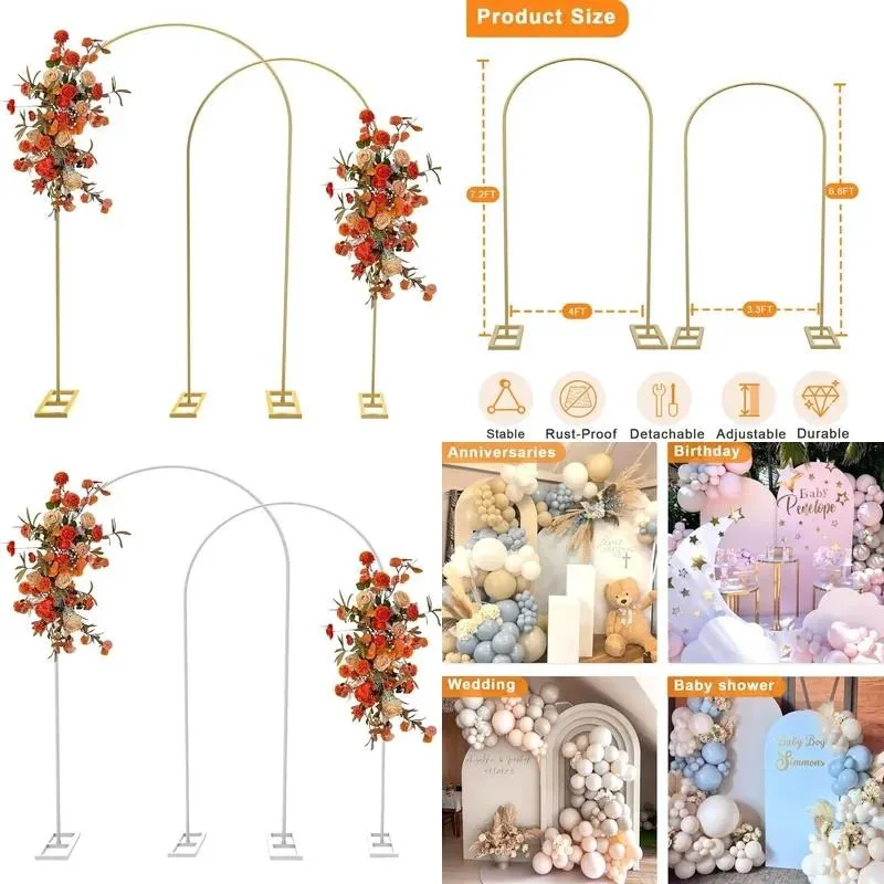 Adjustable Iron Bottomless Wedding Arch Stand 6ft 6.6ft 7.2ft Balloon Arch Frame for Birthday Party Event Decoration