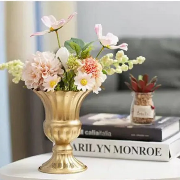 European retro wrought iron vase wedding banquet table center flower ware flower shop home decoration golden flower pot