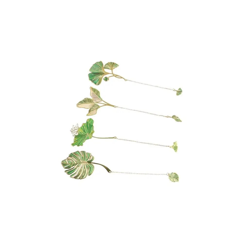 Lotus Leaf Lotus Leaf Vein Metal Bookmark Metal Flower Chinese Style Bookmark Brass Tassel Green Leaf Bookmark School Office