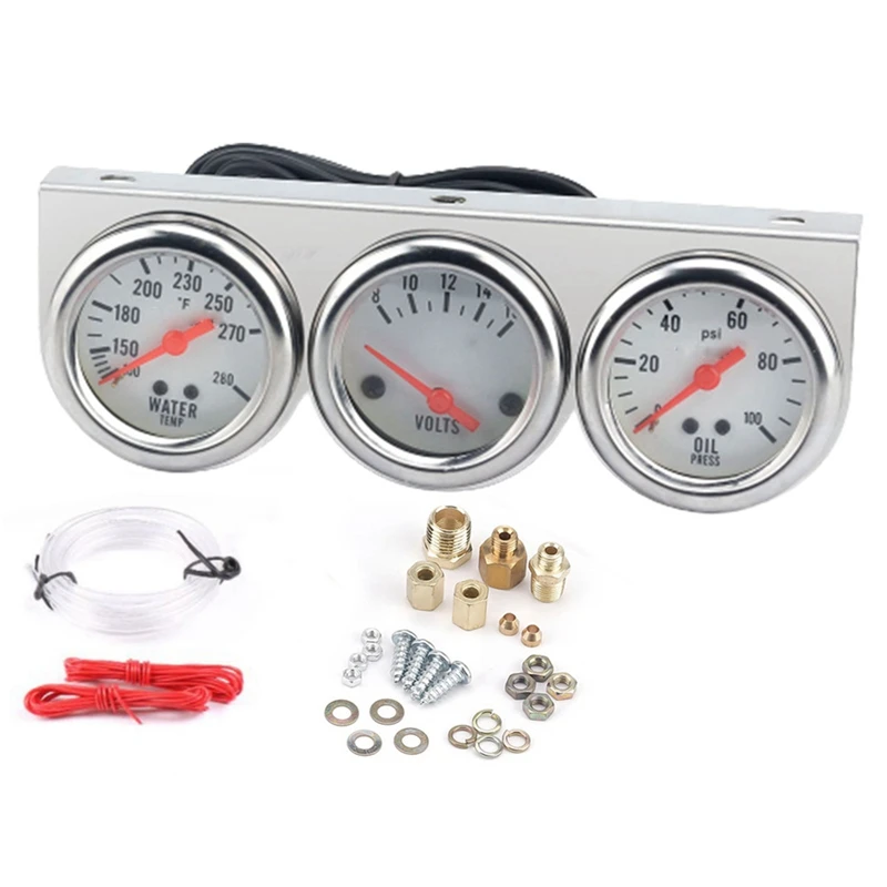 

Triple Gauge Kit Oil/Volt/Water Gauge 2 Inch Chrome Oil Temp Water Temp Gauge Temperature Oil Pressure Voltage Gauge