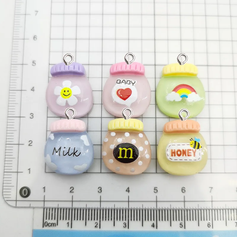 10Pcs Kawaii Cartoon Honey Pot Resin Pendant DIY Earrings Necklace Pendants Bracelet Keychain Decoration Flat Back Resin