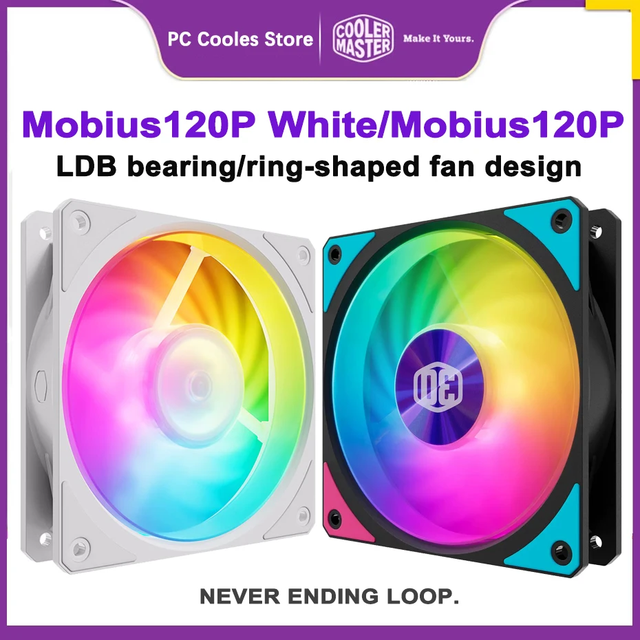 Cooler Master Mobius120P White ARGB Case Fan 120mm 140mm  5V/3PIN CPU CPU Quiet Cooling Fan LDB Bearing 30th Anniversary Edition