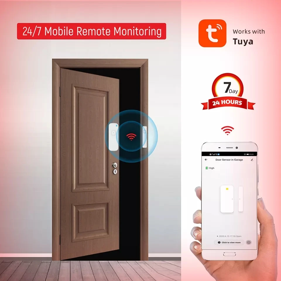 Tuya Door sensor with battery recharge port wireless Magnetic window detector Magnet switch open alarm smart life AlexaGoogle