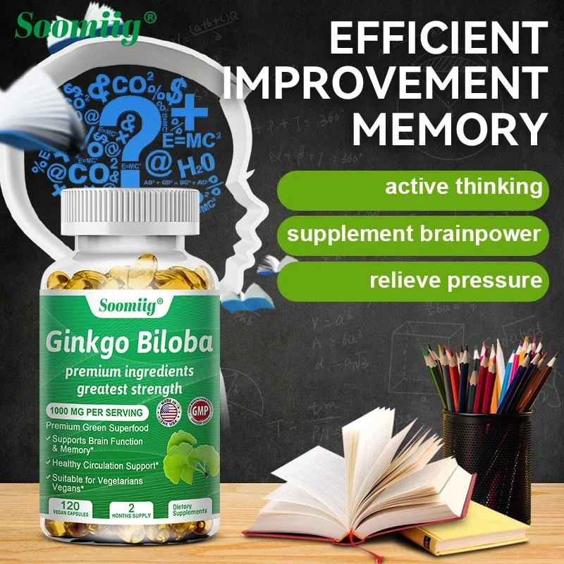 Soomiig-Ginkgo Extract Vitamin, 1000 mg, Ajuda a Melhorar a Memória, Aprendizagem, Melhorar o Pensamento, Concentração, Apoiar um Cérebro Saudável