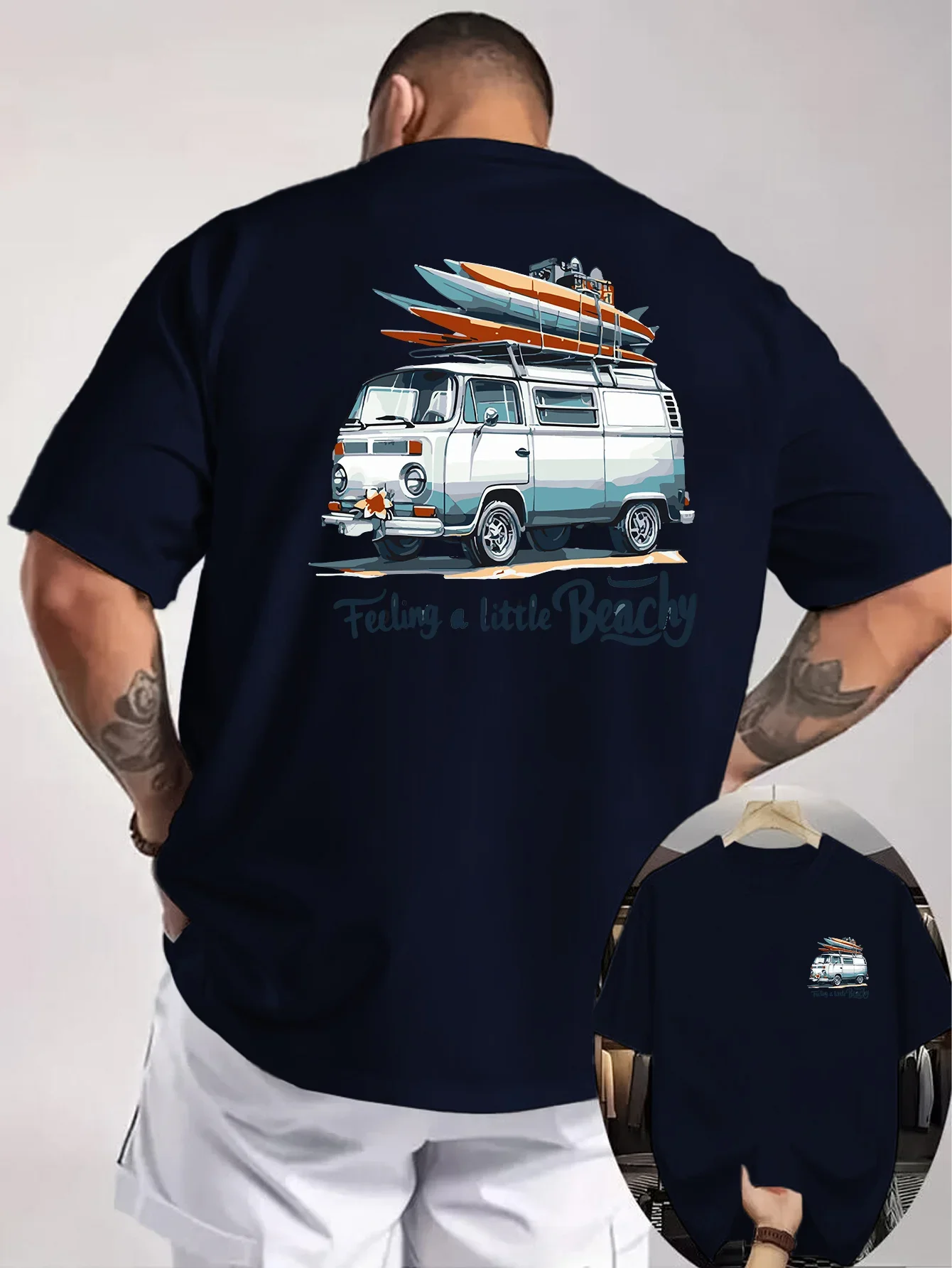Men's Surf Van Graphic T Shirt 100% Cotton Camper Beach Print Vintage California Travel Streetwear Oversized Summer Tee