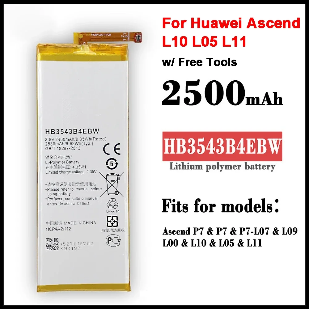 Replacement battery for Huawei P7 P7-L07 L09 L00 L10 L05 L11 mobile phone HB3543B4EBW battery