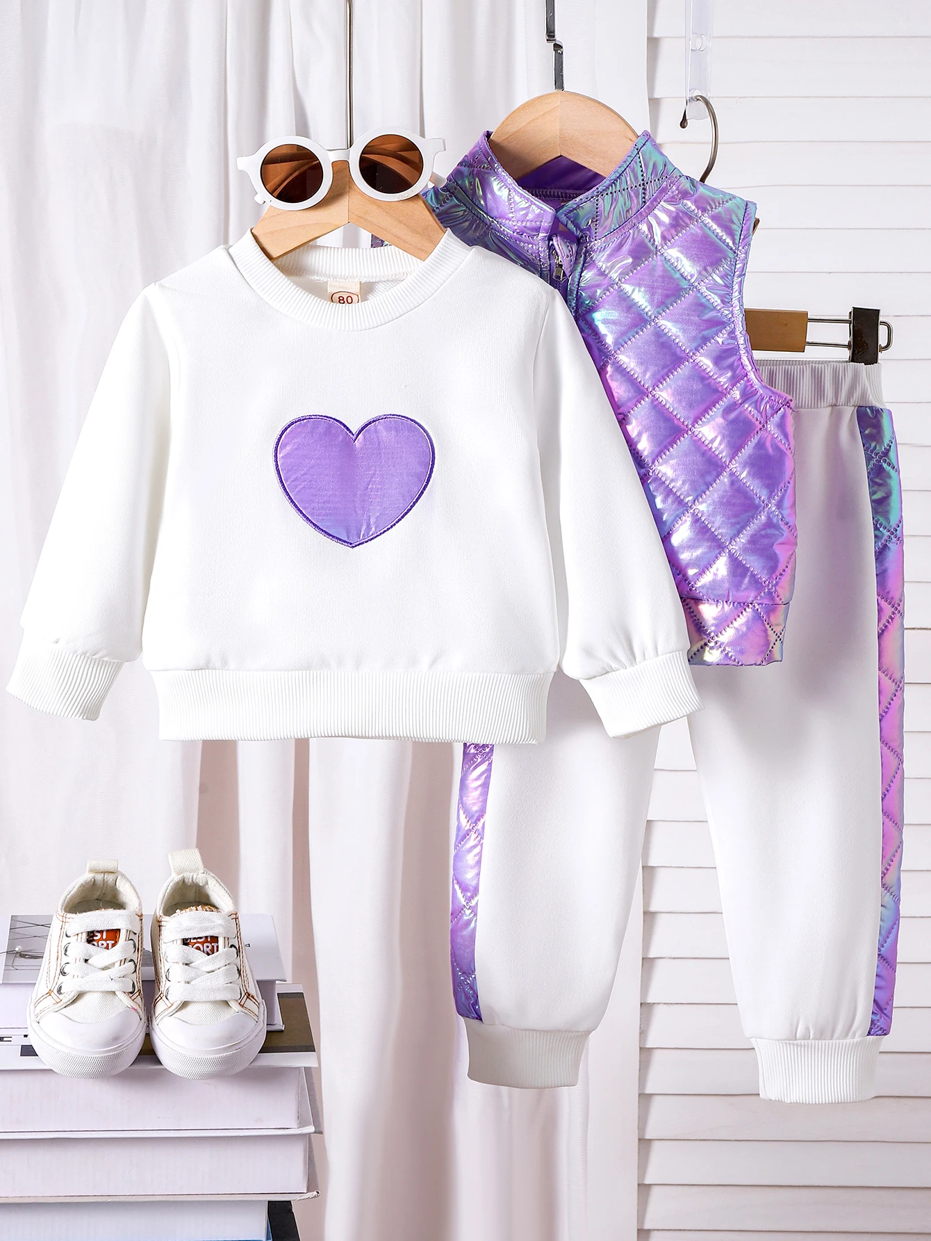 3PCS Autumn And Winter 1-3-Year-Old Girl Baby Comfortable Trendy Rice White Caring Sweater + Vest Pants Suit