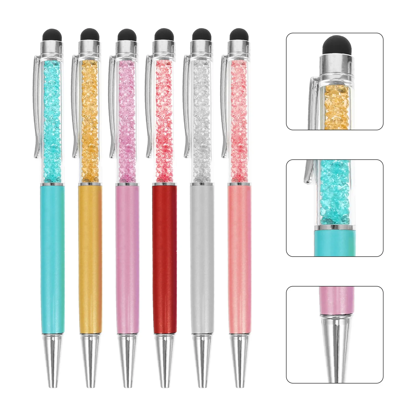 6Pcs Crystal Stylus Pen 2-in-1 Capacitive Stylus and Metal Ball Point Pen for Smartphones Tablets Laptops
