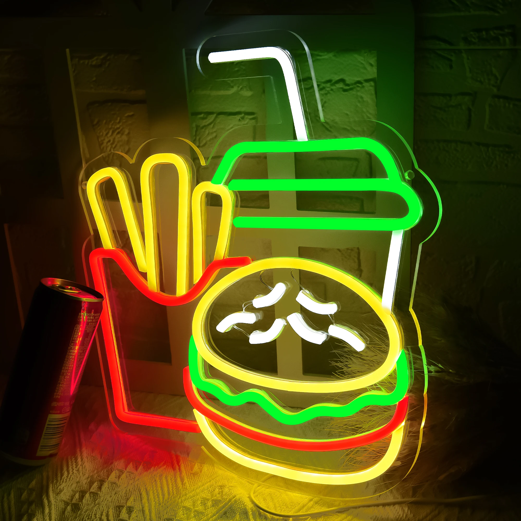 Insegna al neon per hamburger per hamburger Shop Decor Patatine fritte Luce al neon a LED Insegne aziendali per fast food per ristorante Negozio Alimentato tramite USB