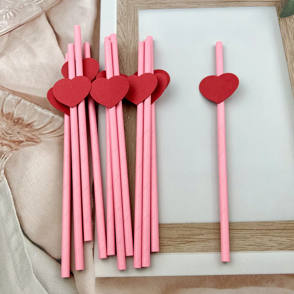 10 шт С Днем Святого Валентина Любовная карта Одноразовые соломы Свадебная годовщина Празднование Сок Молоко Чай Ужин Вечеринка DIY Приборы