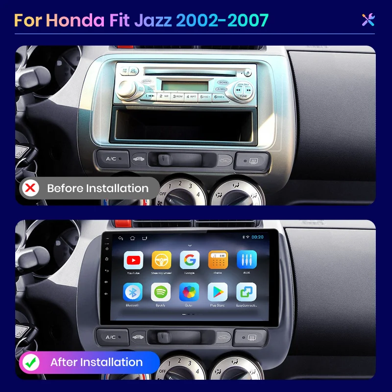 For Honda Fit Jazz 2002-2007 Wireless CarPlay for Apple Android Auto Car Radio GPS IPS RDS FM WiFi BT 4G 8Core Multimedia Stereo