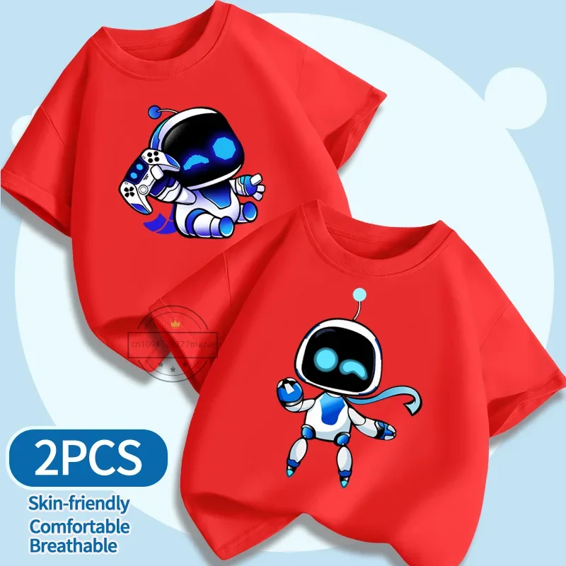 2025 New Astro Bot Cartoon Anime Children's Leisure Fashion Sports T-shirt Same Style for Boys and Girls Aged 3-14 2pcs