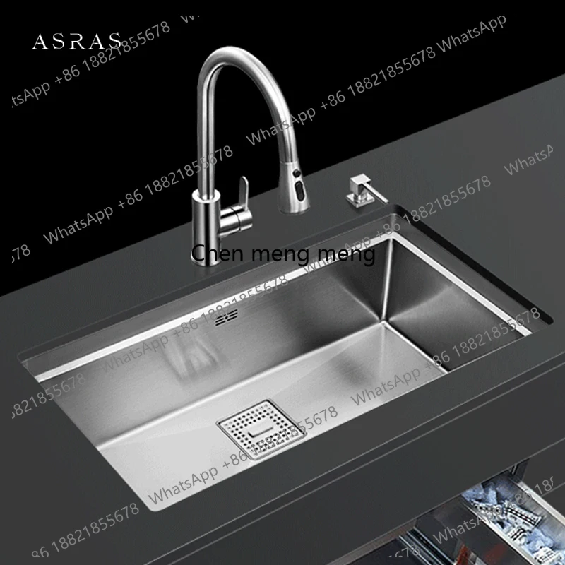 Handmade Brushed SUS 304 Stainless Steel Kitchen Sink 4mm Thickness Undermount Installation Single Large Size Kitchen Sink