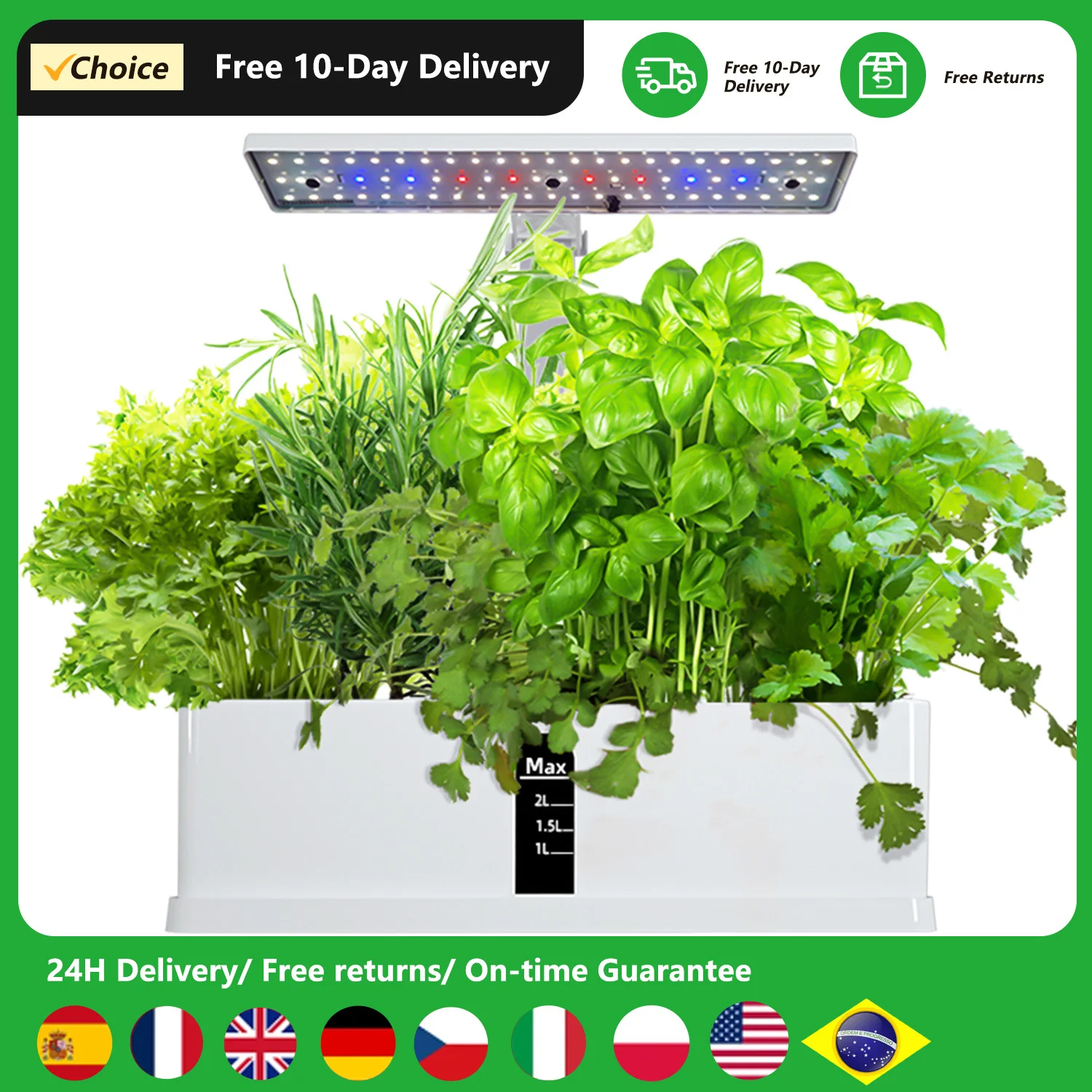 Smart Hydroponics Growing System Kit Automatic Timing with Height Adjustable 15W LED Grow Lights 2L Water Tank for Indoor Garden