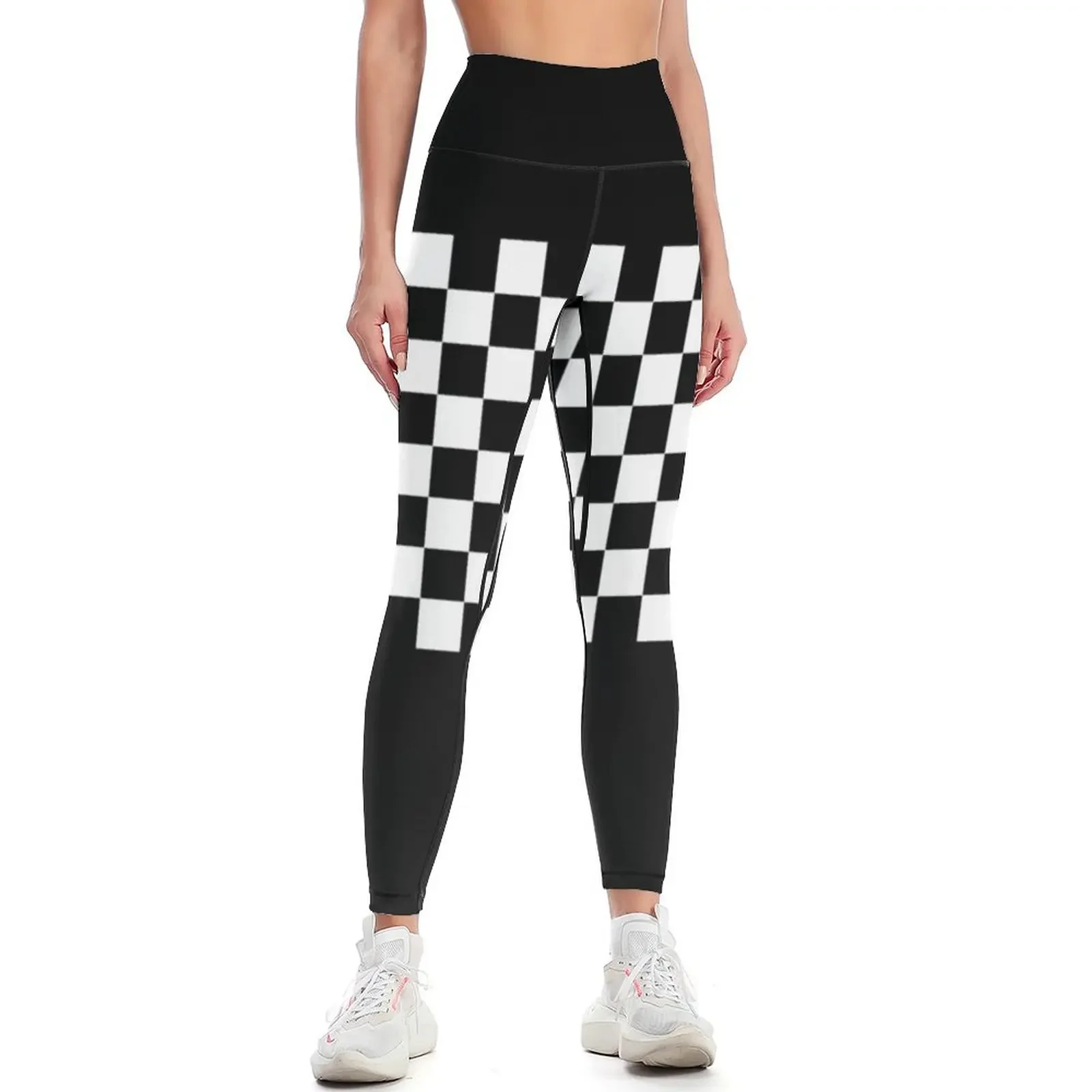 

Black & White Checkered Ska Leggings high waist workout shorts Women's pants Fitness's gym clothes Womens Leggings