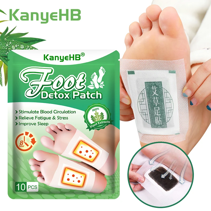 

10pcs=1bag Natural Herbal Bamboo Detox Foot Patches Detoxification Body Toxins Cleansing Stress Relief Foot Pads Slimming W015