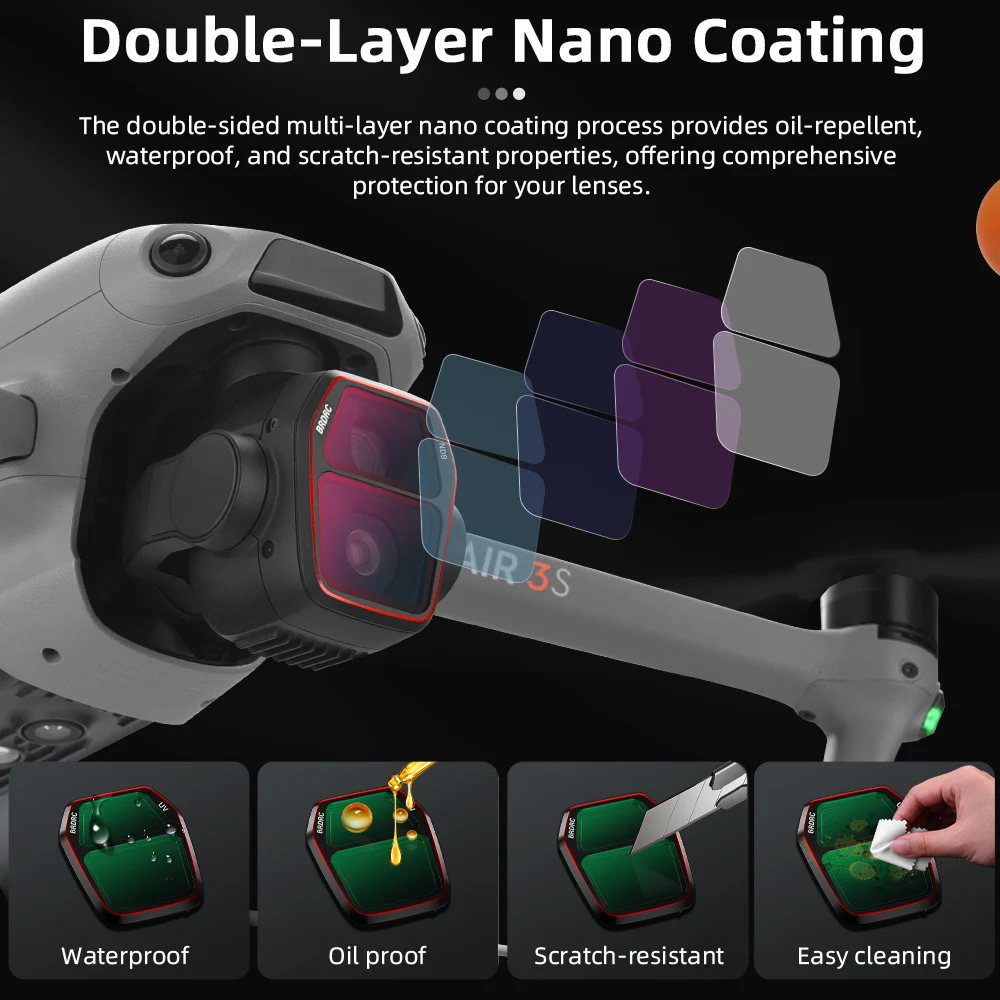 BRDRC عدسة تصفية ل DJI الهواء 3S UV/CPL/LPR/ND8/ND16/ND32/ND64 متعددة الوظائف الطائرة بدون طيار مجموعة مرشحات خاصة الملحقات الزجاج البصري