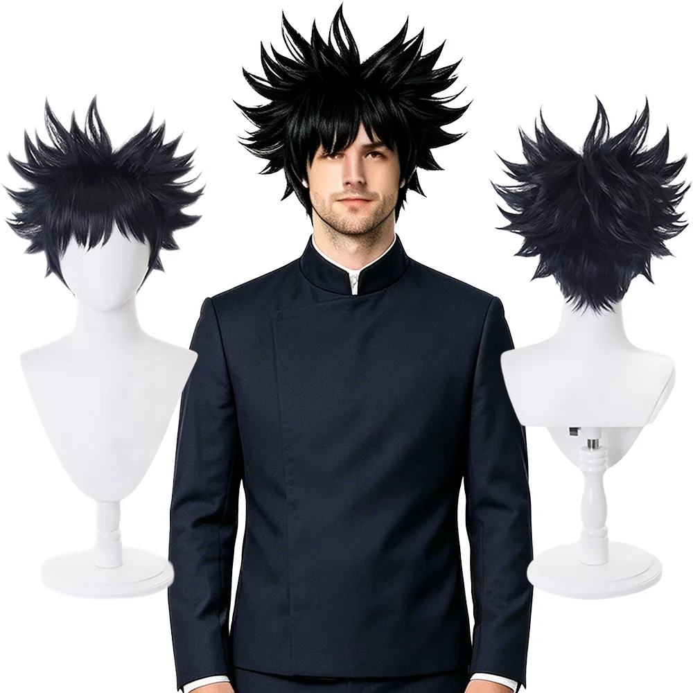 Jujutsu Kaisen Megumi Fushiguro Cosplay Wig Short Black Spiky Wig For Men Anime Halloween Party Heat Resistant Synthetic Hair