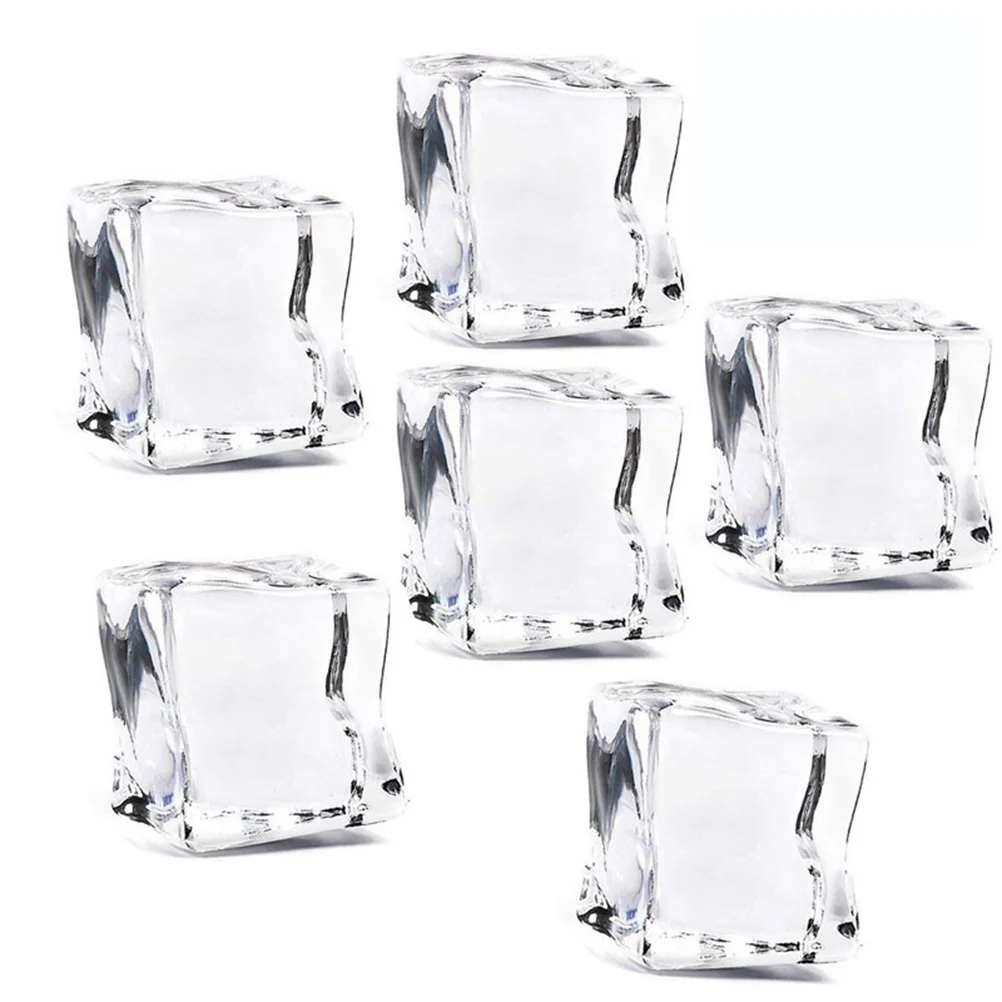 100Pcs 20mm Cube Square Luster Ice Cubes Fake Artificial Acrylic Ice Cubes Photography Props Kitchen D