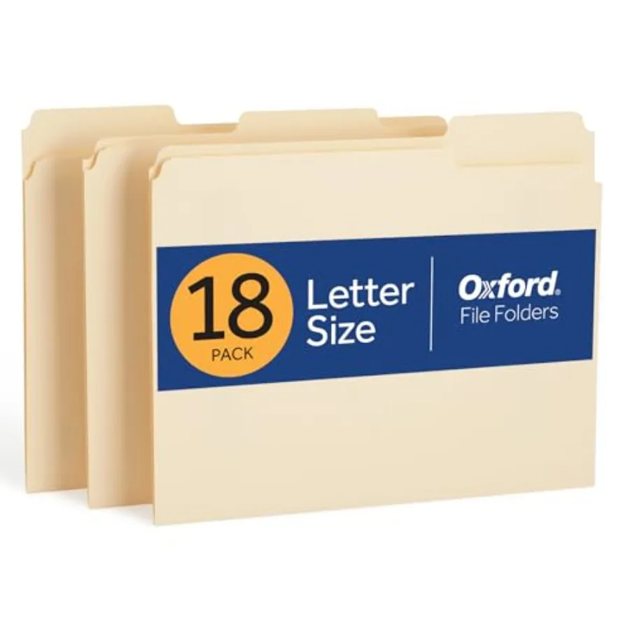 

File Folders, 18 Pack, Letter Size 8.5" x 11",3 Tabs, Durable Manila Paper, for School, Office and Home Document Organization