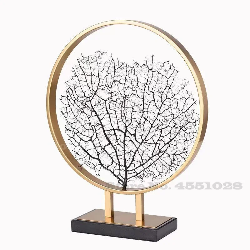 Chinese Wrought Iron Table, Geometric Ornaments for Office, Sea Tree Ornaments, Creative Home European-Style Metal Display