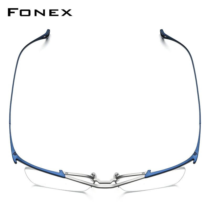 FONEX Titan-Brillengestell für Herren, Markendesign, halbrandlose, quadratische Brille, japanische weiße, ultraleichte Halbrandbrille 85919