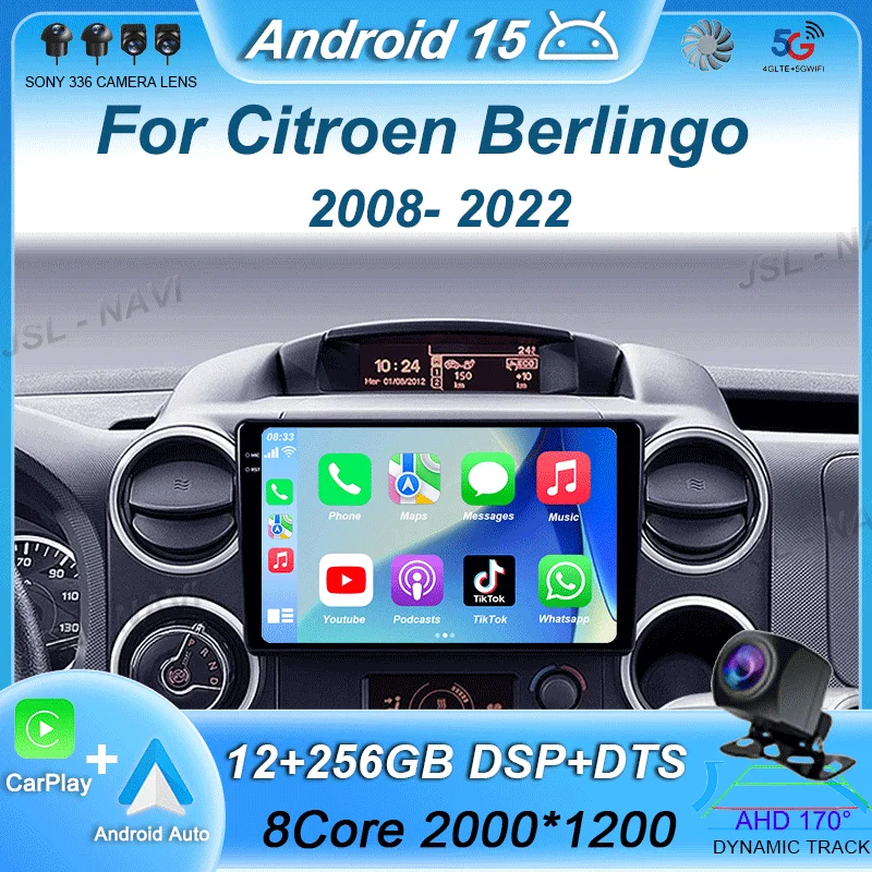 

Carplay For Citroen Berlingo 2 B9 Peugeot Partner 2008 2009 2010 -2022 Multimedia Car Radio Player DSP WIFI+4G Stereo Android 15