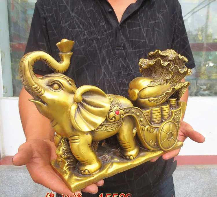 Large-home Porch lobby efficacious Mascot thriving business FENG SHUI  GOLD BAI CAI -RUYI Elephant statue