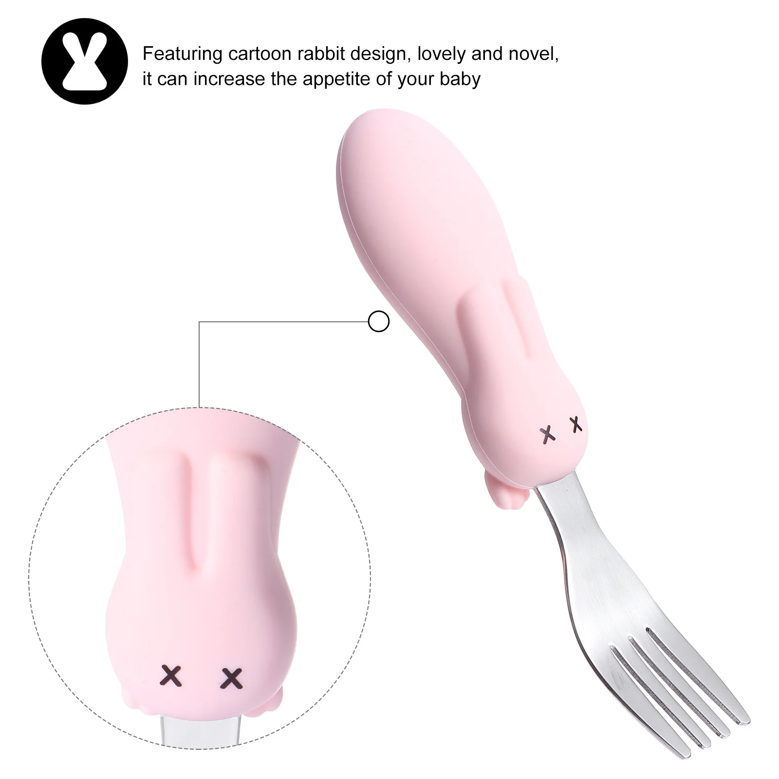 

1Set Utensils Training Tableware Short Handle Spoon Fork Set Cartoon Rabbit Toddler Feeding Feeding
