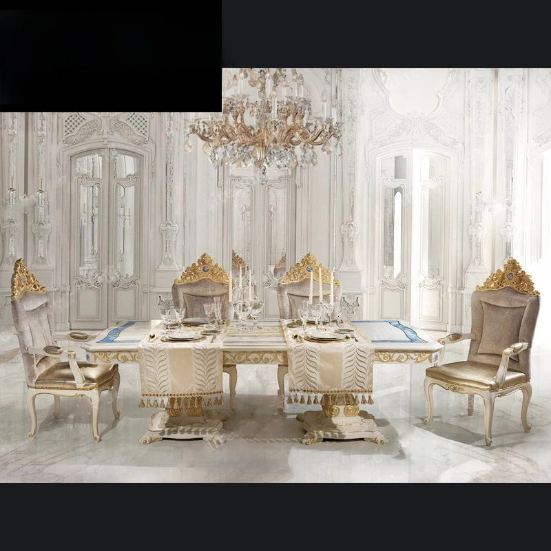 French carved dining table and chair fabric armrest book chair villa dining table and chair 3