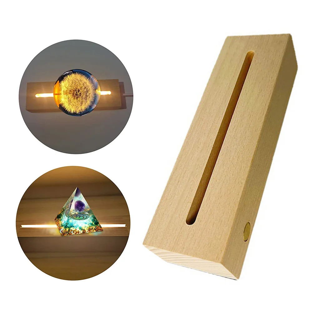 Rectangle Wooden LED Light Base Crystal Glass Acrylic Art Display Stand Night Lamp Base Rechargeable Night Light Kids Gift