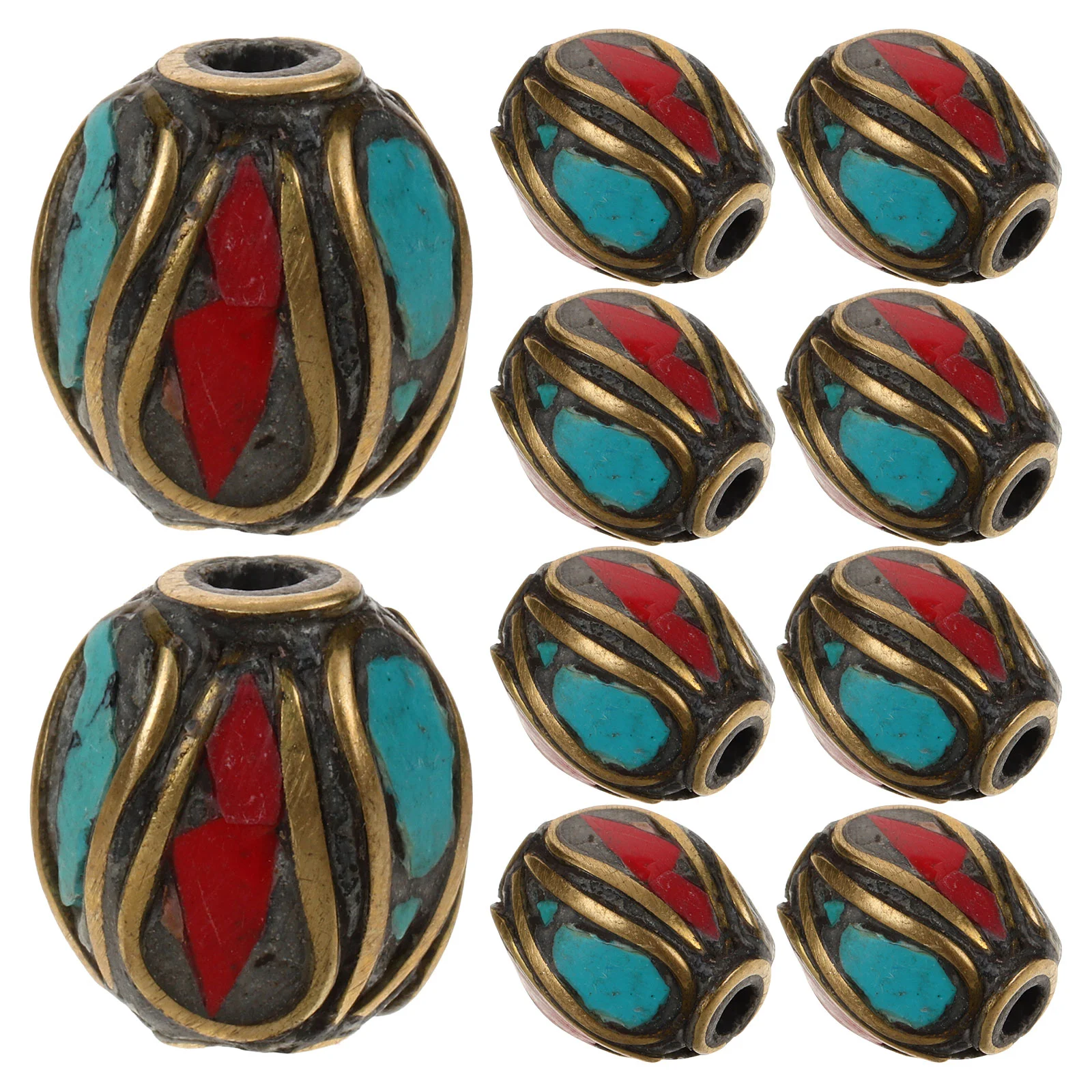 

10pcs Nepal Handmade Buddha Beads Copper Spacer Beads Hole Beads for Jewelry Making (496-Y10267) Metal Buddha Beads