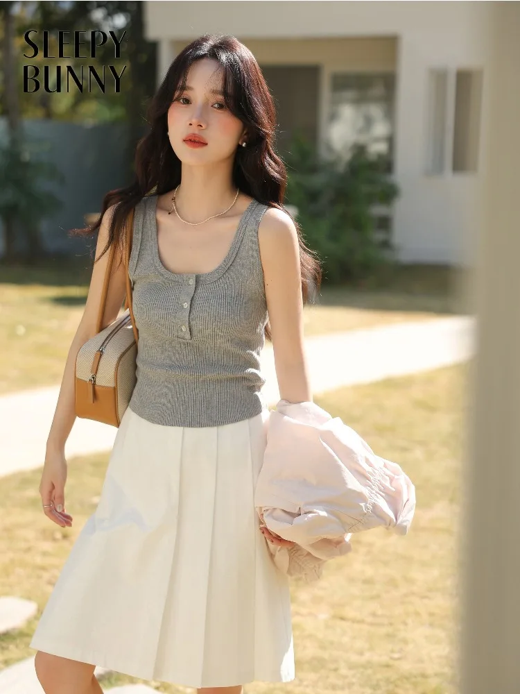 High Waist A-Line Skirt Women White Pleated Midi Skirt for Spring Petite Fashion Hip Covering Flared Half Skirt Elegant Casual