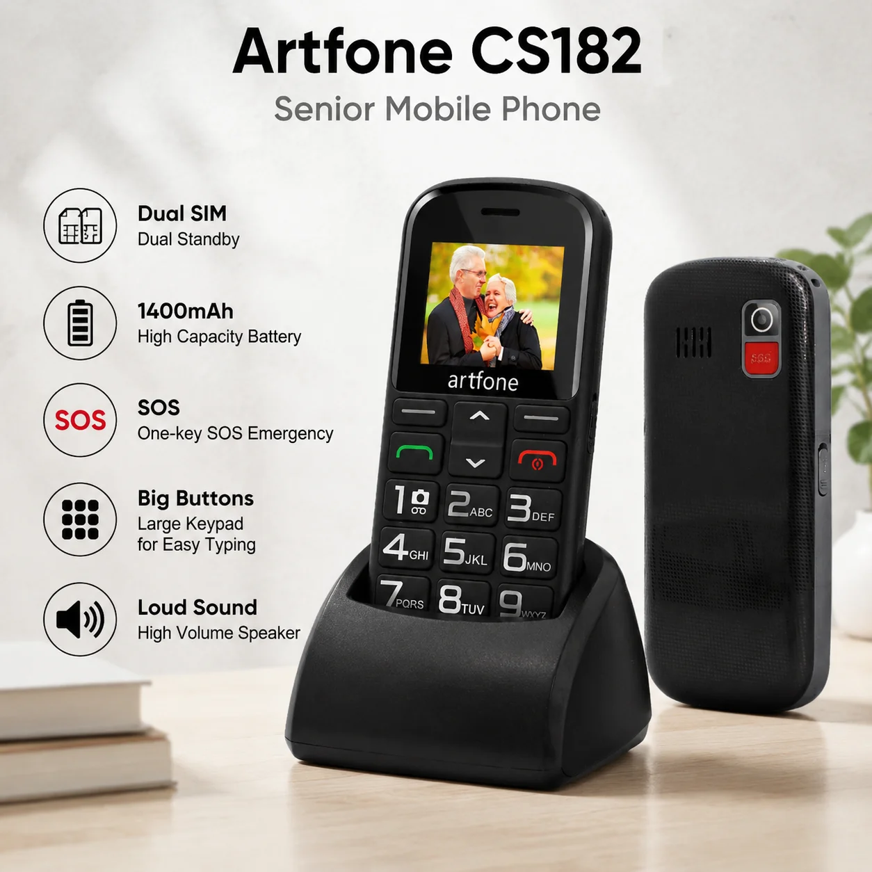 Artfone CS182 GSM 2G Big Button Loud Voice Easy Use Mobile Phone For Elderly FM Radio SOS 1400mAh Celulares Dual Sim Cellphone