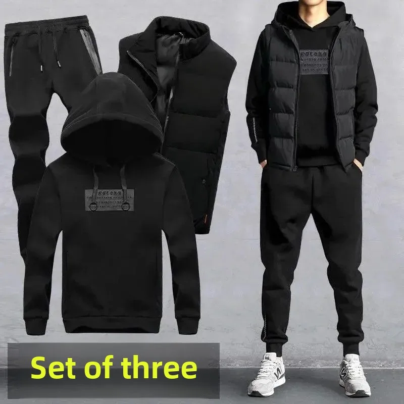 Men's Autumn Winter Sweatshirt Vest Casual Fashion Three-Piece Set Hooded Sporty Trip Outfits Hip Hop Style China Origin