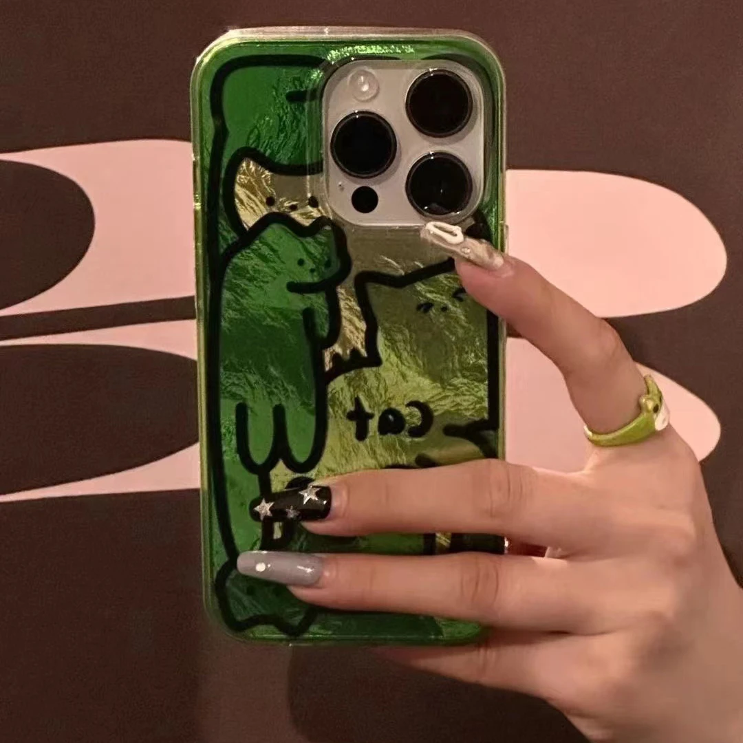 Feather veil abstract line cat phone case with folding bracket For iPhone 11 12 13 14 15 16 Pro Max Silicone Cases Cover