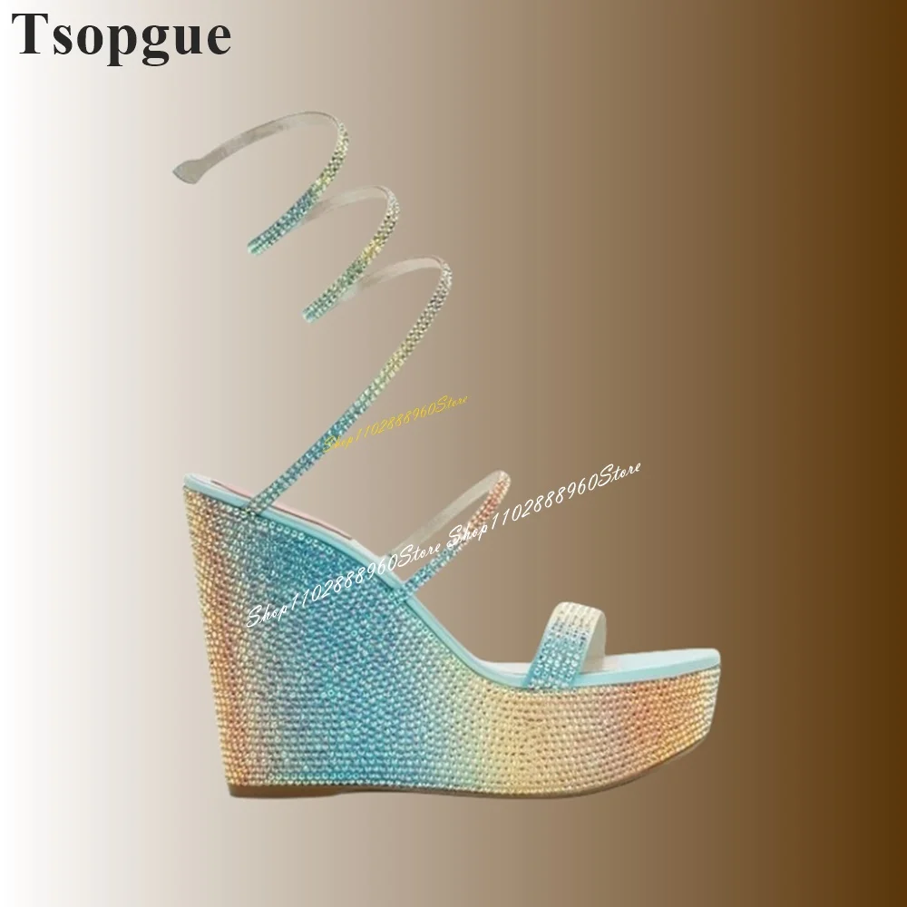 Serpentine Touwverloop Kleur Platform Strappy Sandalen Wiggen Vrouwen Schoenen Open Teen 2024 Modieuze Zapatos Para Mujere