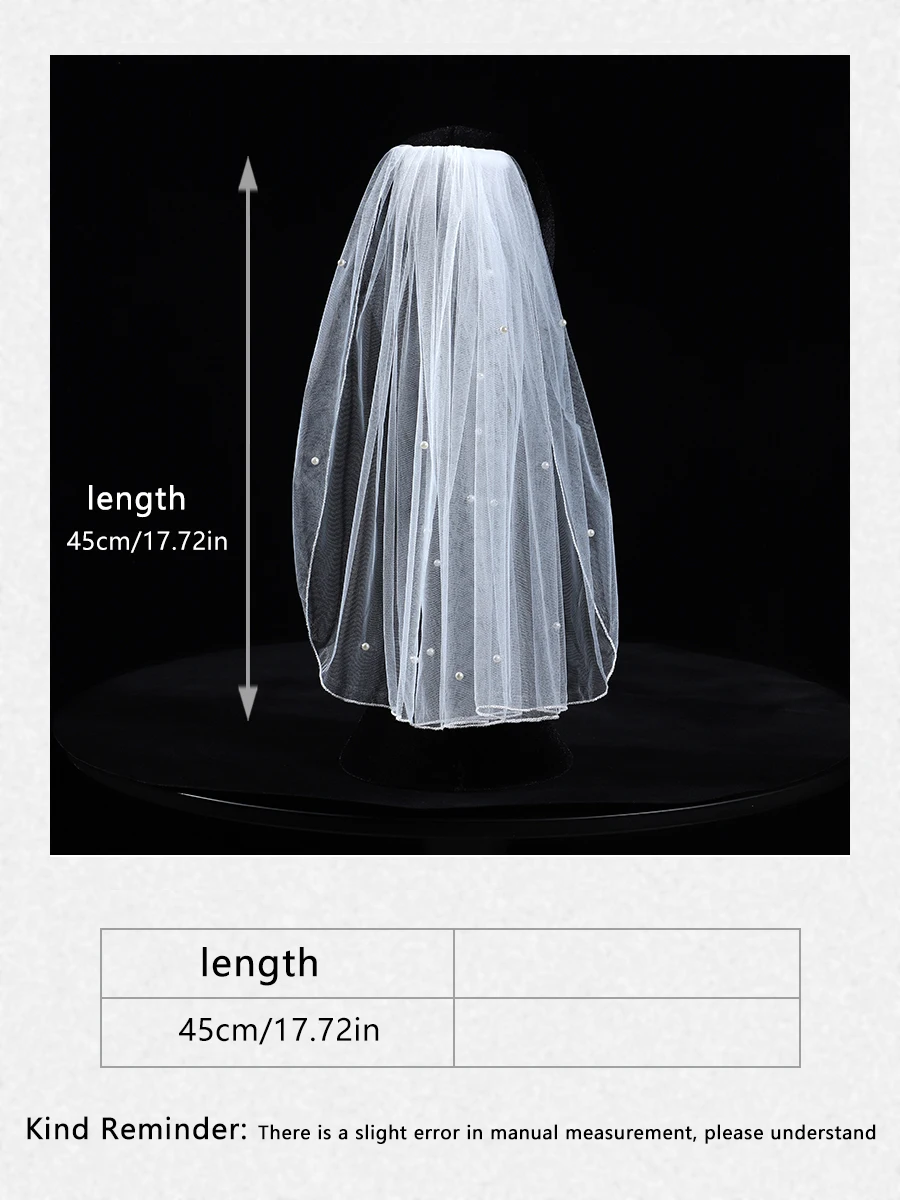 화이트 비즈 신부 베일, 1 레이어 롤 에지 어깨 길이 베일, 여성용 웨딩 볼 액세서리에 적합