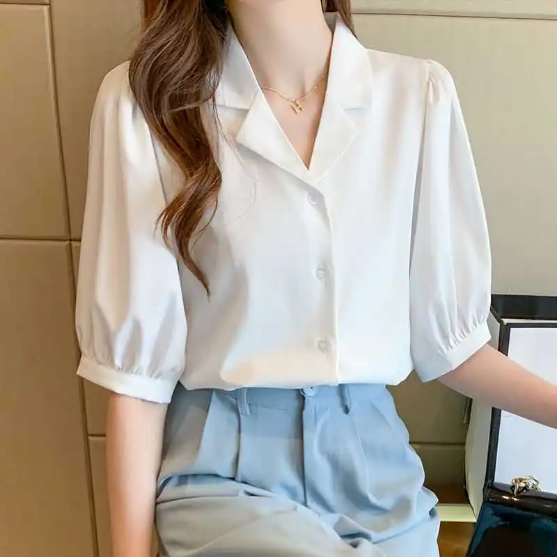 

Profional Workwear irt Women's Summer New Sle Slim Fit ort Sve Chiffon irt with Lantern Sves And Suit Collar