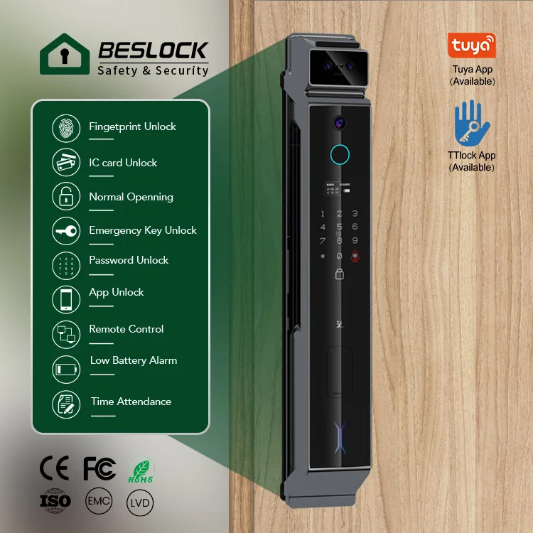 3D 얼굴 인식 팜 잠금 해제, 지문 잠금, 스마트 문짝 잠금, 녹화 카메라, 스마트 문짝 잠금