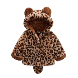 1 2 3 4 Years Plush Baby Jacket Leopard Print Christmas Princess Girls Coat Autumn And Winter Warm Hooded Outerwear Kids Clothes