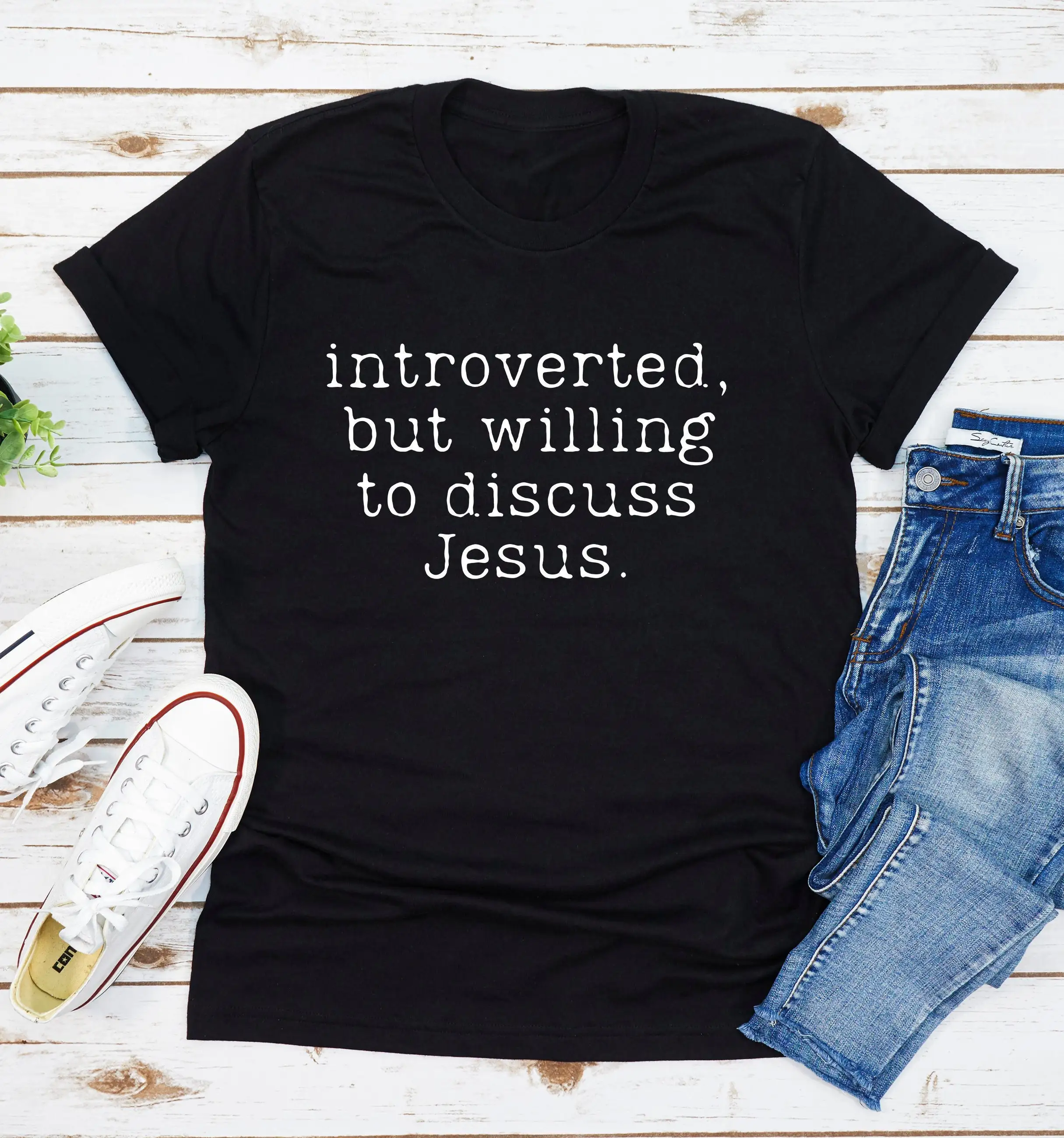 

Introverted But Willing To Discuss Jesus T Shirt Christian Vintage Religion Lover