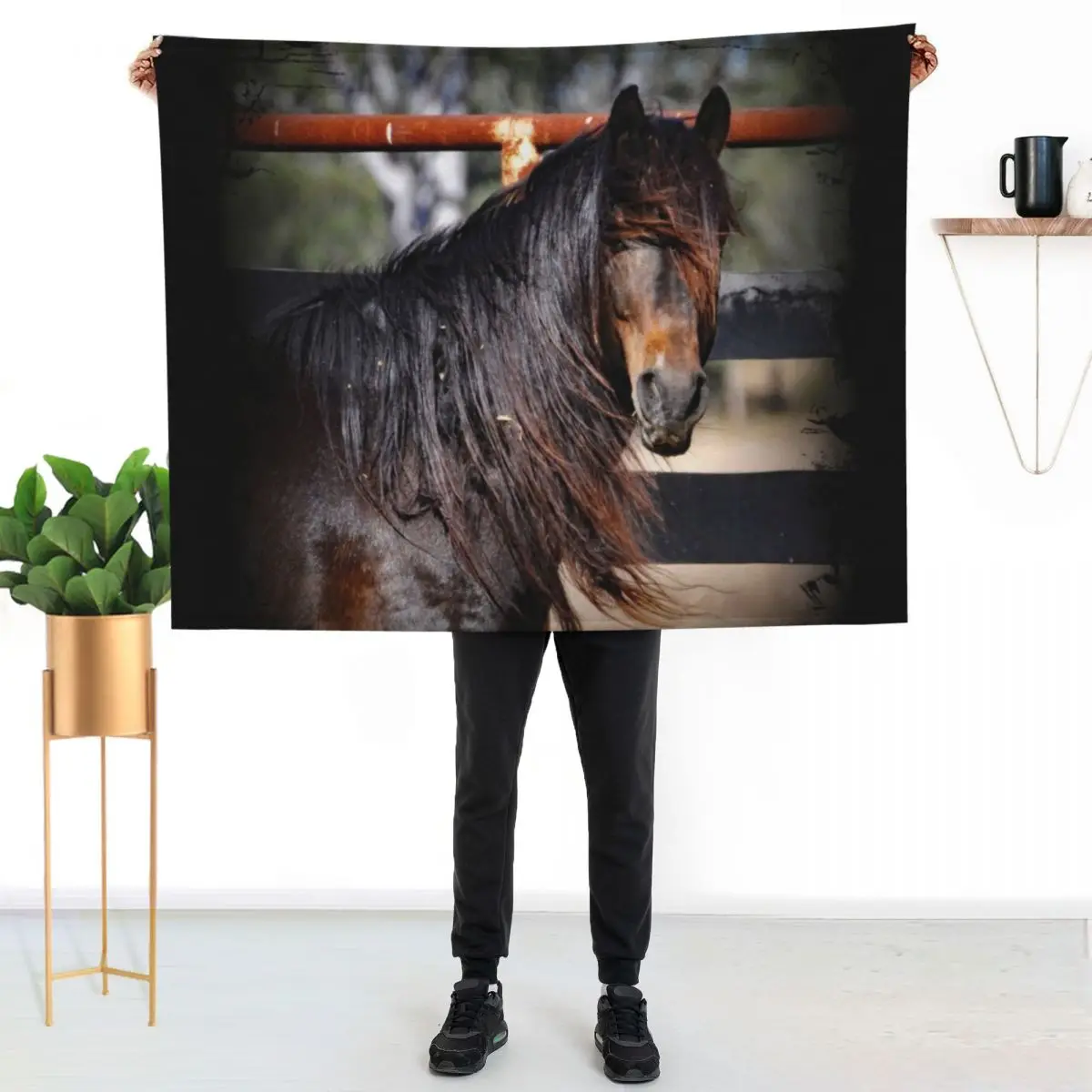 Australian Brumby Stallion. BRUMBY. Throw Blanket Retros Nap Hair Hairys Large Decorative Throw Blankets