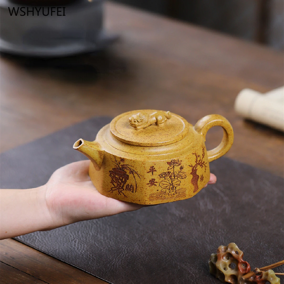 

Yixing Purple clay pot Lucky Eight Square Pot Raw ore high-temperature section mud teapot 1pcsChinese Kung Fu teapot 290ml