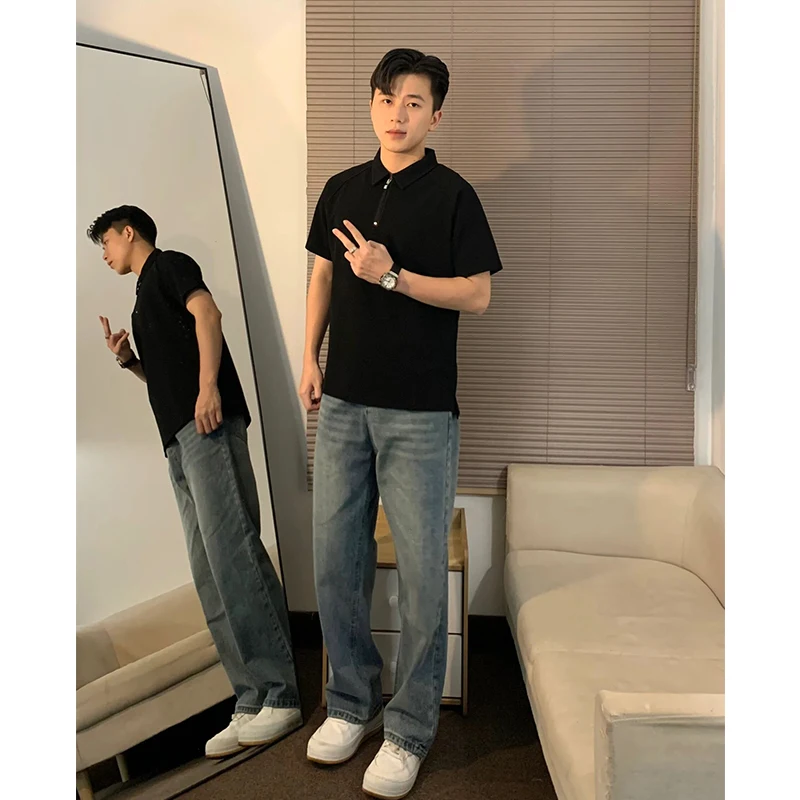 

American Vibe Soft Men's Jeans Summer Thin Faion Brand Slimming Knife High Street Wide Leg Micro Flared Straight Leg P...