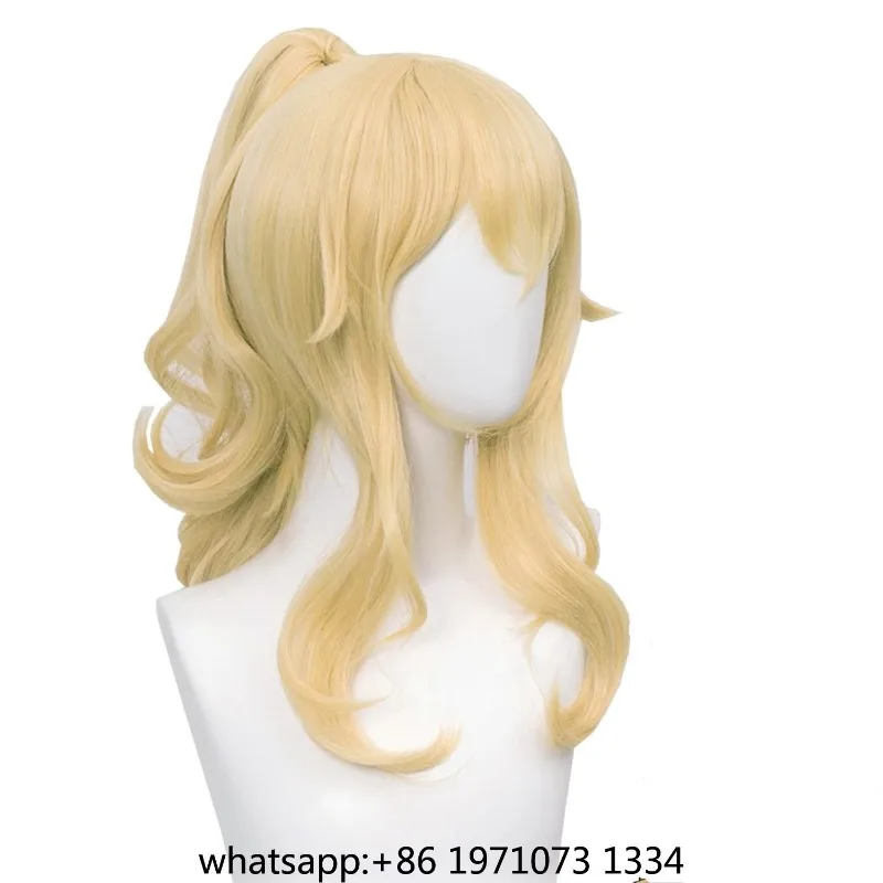 Wavy Blonde Ponytail Wig for Jean Cosplay Golden Princess Hair Wigs with Pigtails Bangs for Halloween Peach Costume