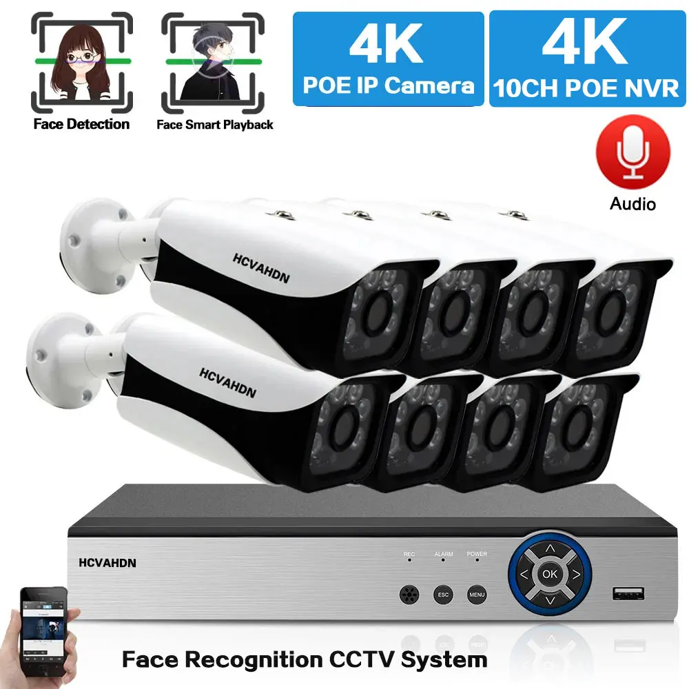 

4K Ai Face Detection POE Camera Kit 8CH NVR Kit Outdoor Watereproof IP Bullet CCTV Security Camera Video Surveillance System Set