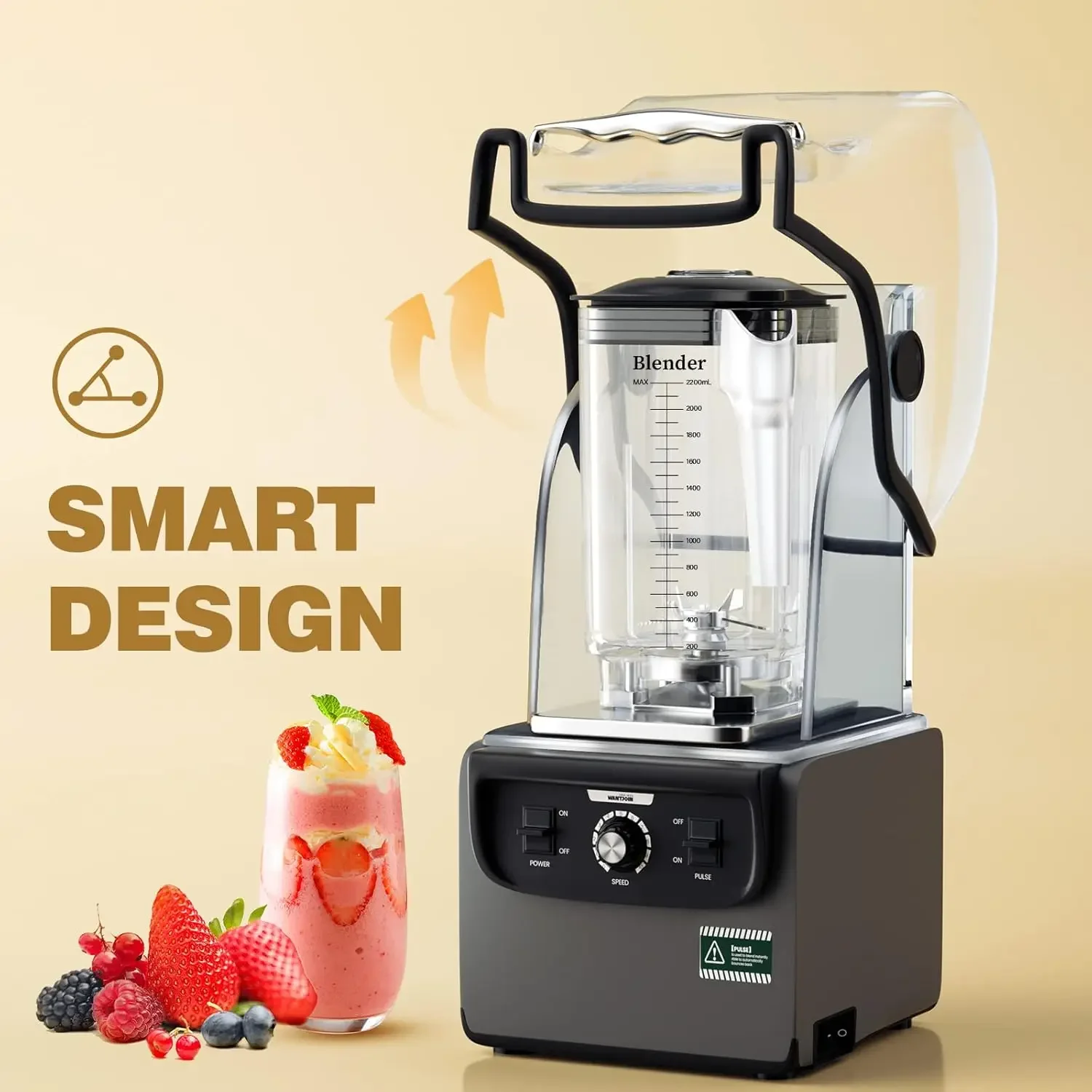 Commercial Quiet Blender for Kitchen, Smoothie Protein Shake Licuadora, Countertop Professional Electric Food Machine f