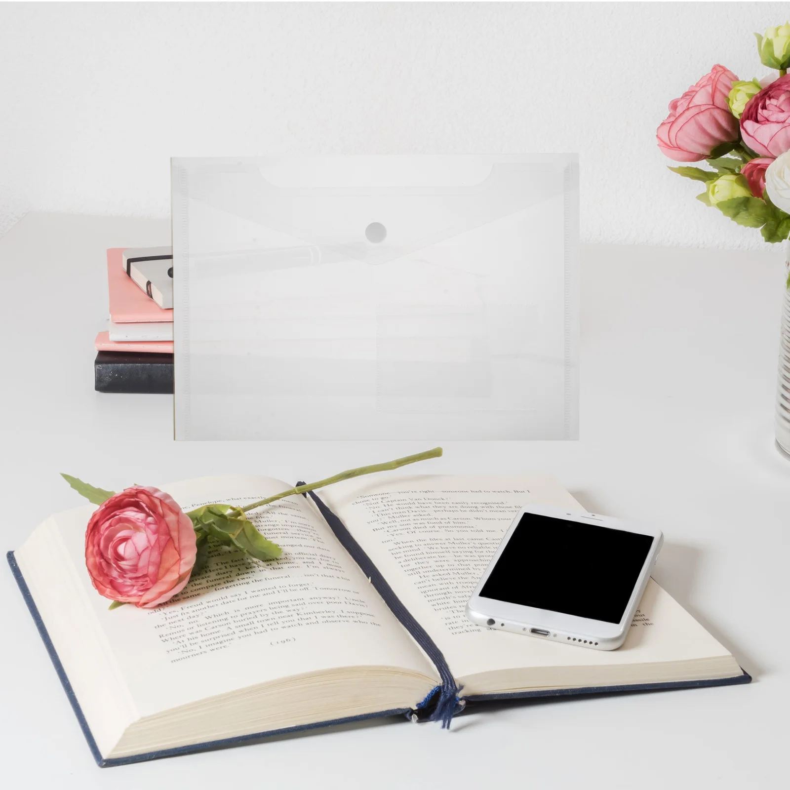 

30pcs A5 Transparent File Bag Premium Pp Plastic Waterproof Document Organizer For Office School Stationery Storage Snap Button